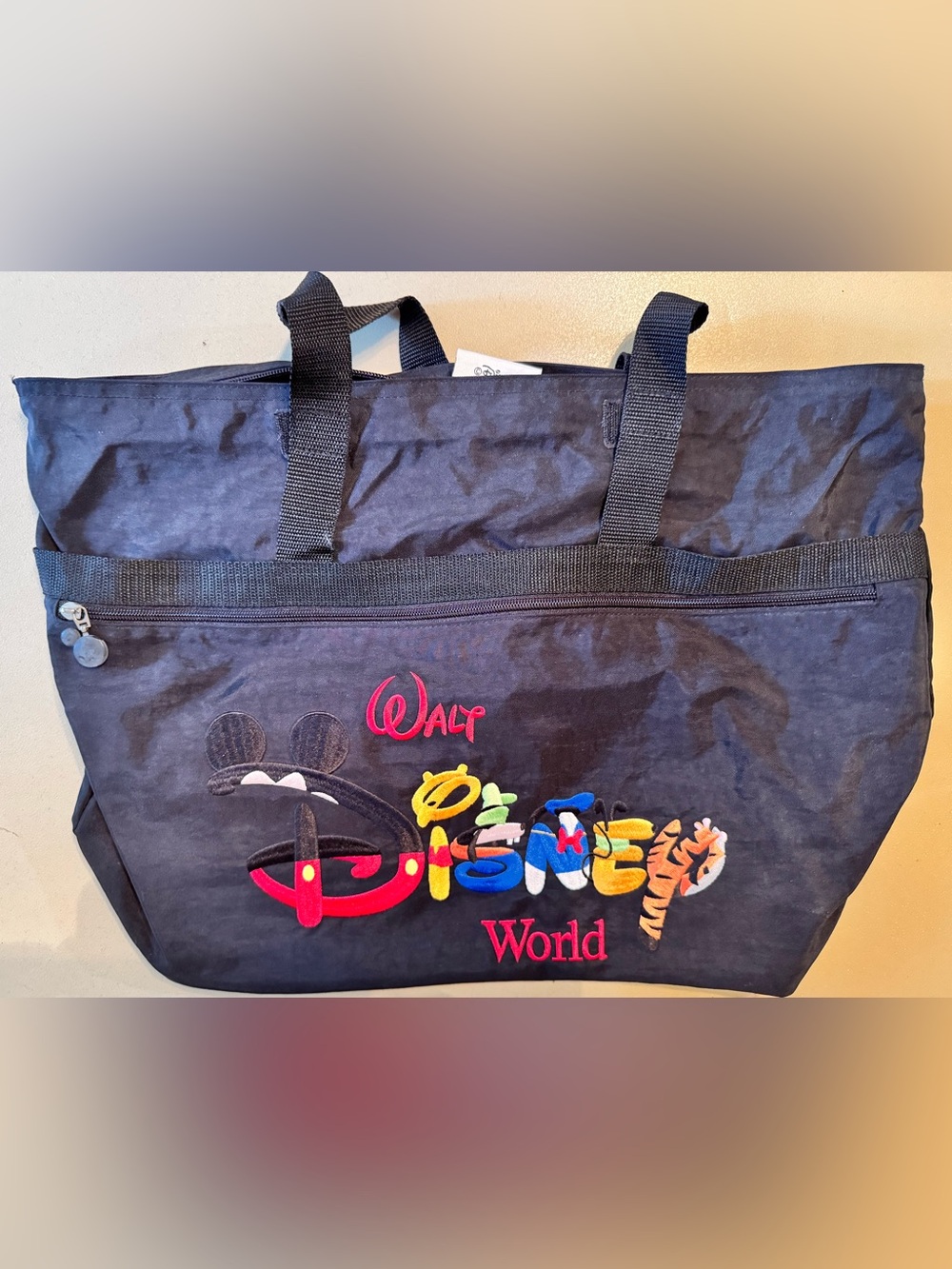 Disney Black Multicolor Walt Disney World Embroidered Tote Bag